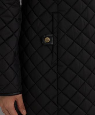 Petite Hooded Quilted Faux-Suede-Trim Coat