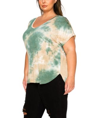Plus Size Tie Dye V-Neck Rolled Sleeve Dolman T-Shirt
