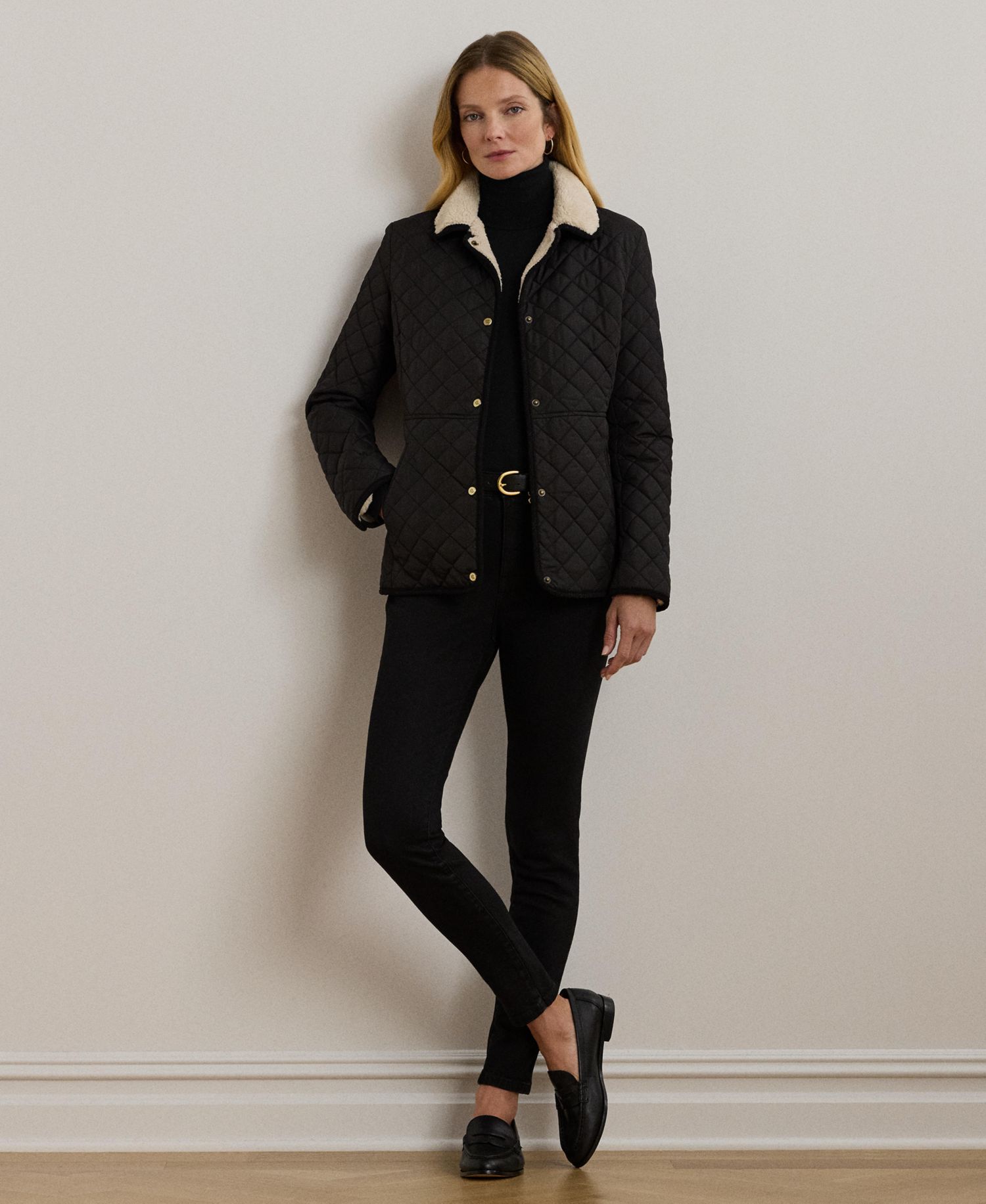 Women's Faux-Sherpa-Collar Quilted Coat