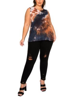 Plus Size Tie Dye Button Back Tank Top