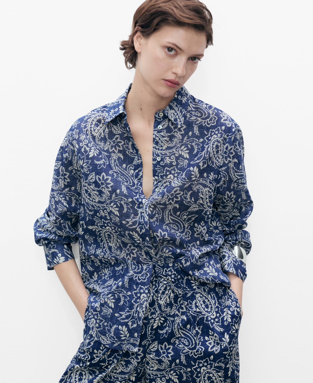 Women's Printed Cotton Shirt - Blue