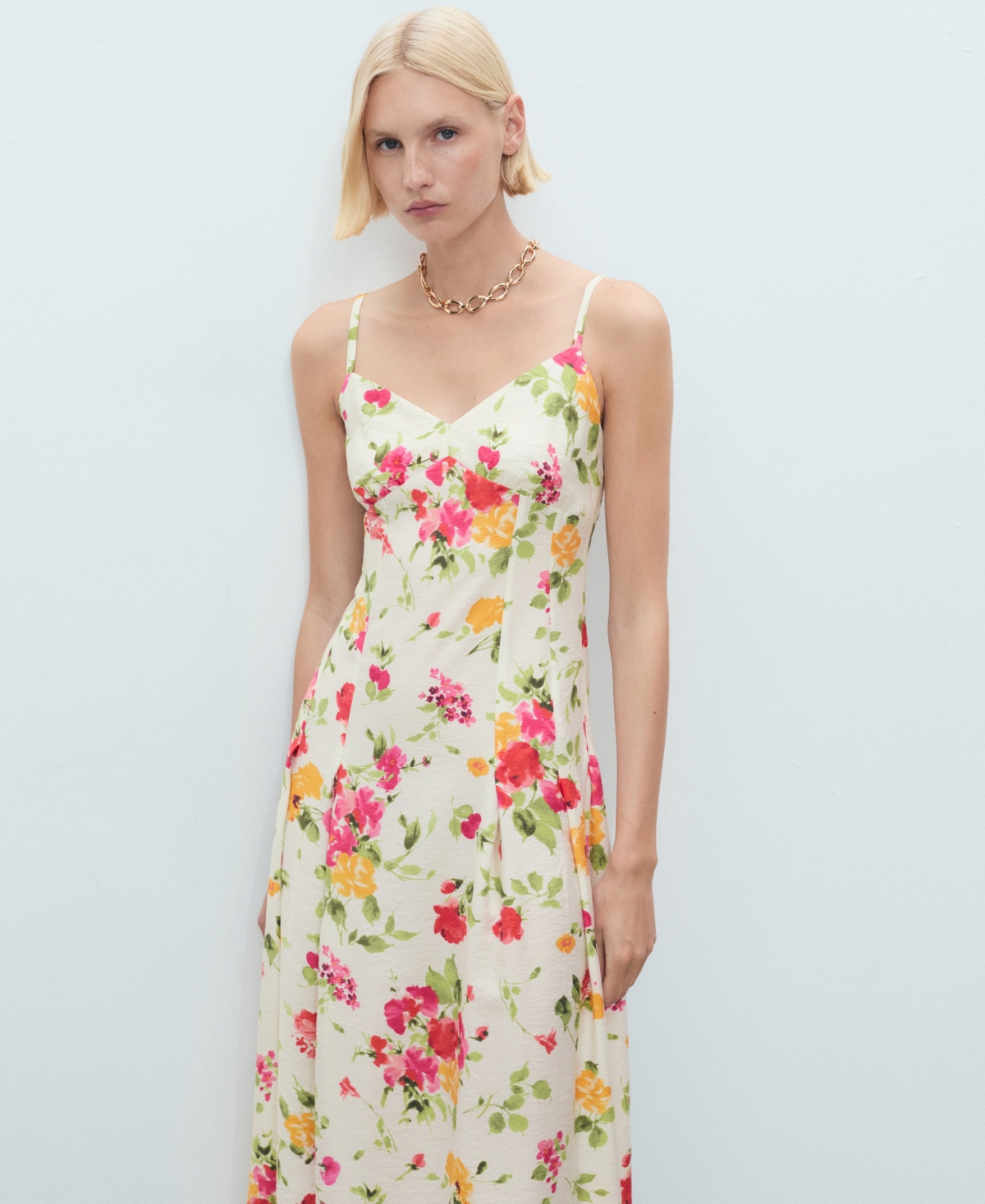 Mango Floral Print Flared Dress Ecru In Multi