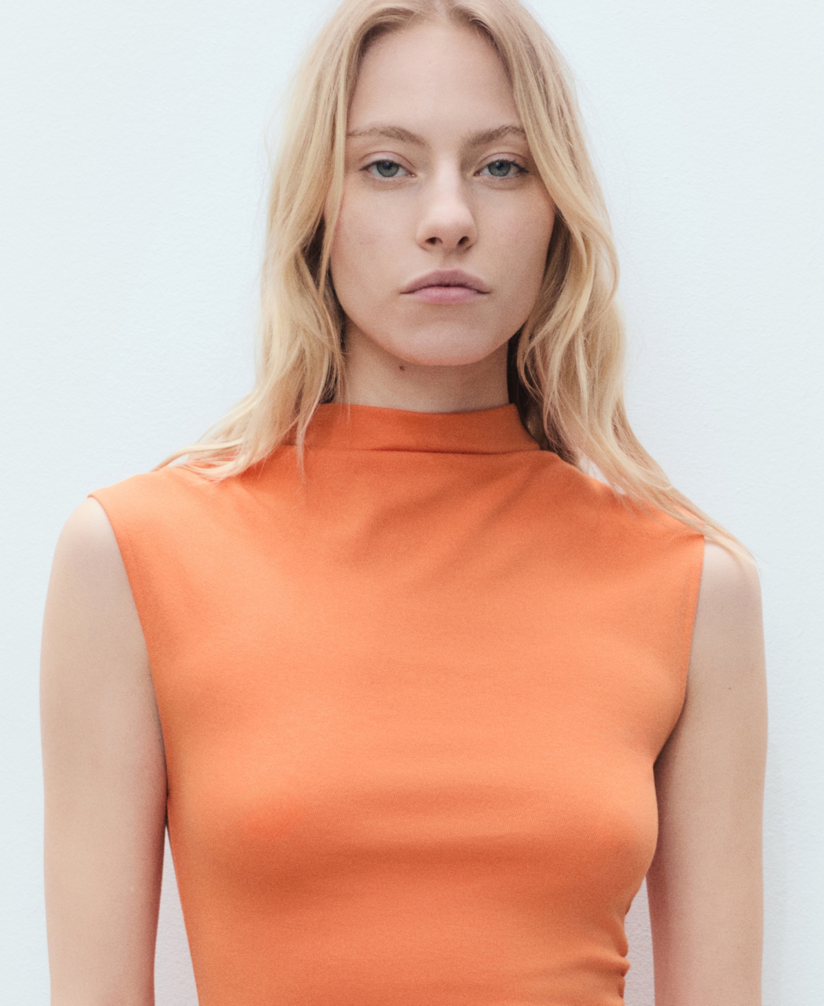 Mango Draped Dress With Perkins Collar Orange In Orange
