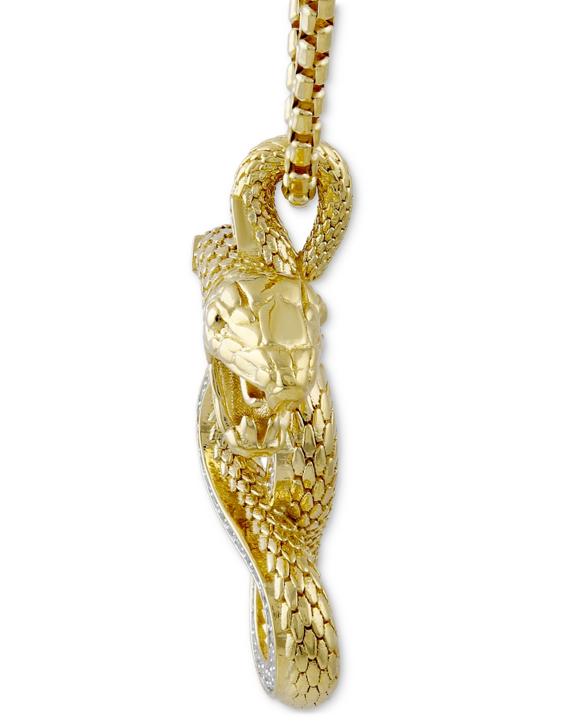 Macy's Men's Diamond Striking Snake 22" Pendant Necklace (1/4 Ct. T.w.) In 14k Gold-plated Sterling Silver