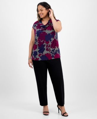 売れ筋商品|||カスパー カットソー トップス レディース Plus Size Cowlneck Cap-Sleeve Top Vanilla Ice Multi Kasper Plus Size Cowlneck Cap-Sleeve Top - Macy's