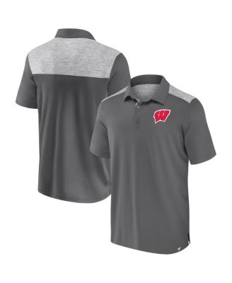 Fanatics - Men's Gray Wisconsin Badgers Iconic Brushed Blocked Polo Shirt