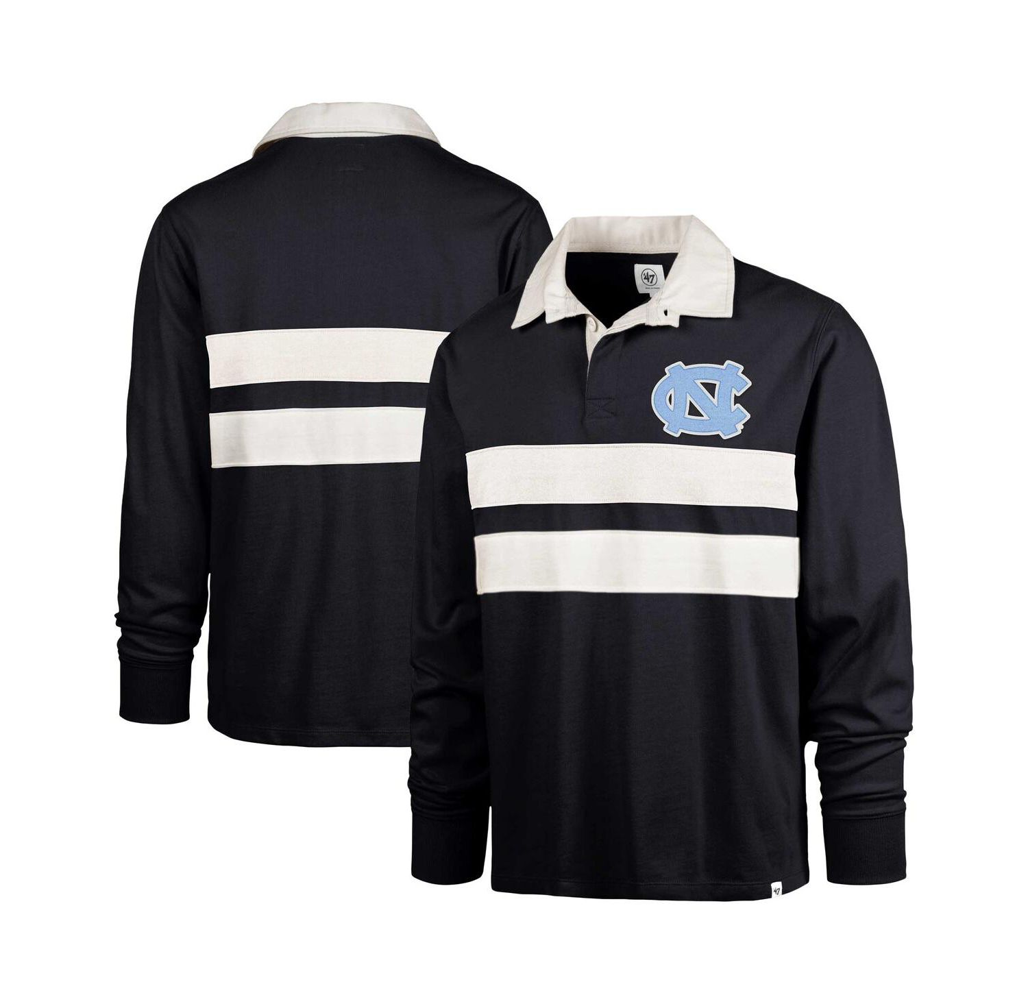 Men's Navy North Carolina Tar Heels Clubhouse Knox Thames Long Sleeve Rugby Polo Shirt