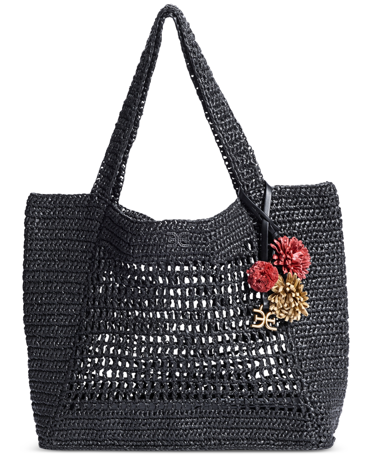 Sam Edelman Marcie Open Weave Raffia Tote In Black
