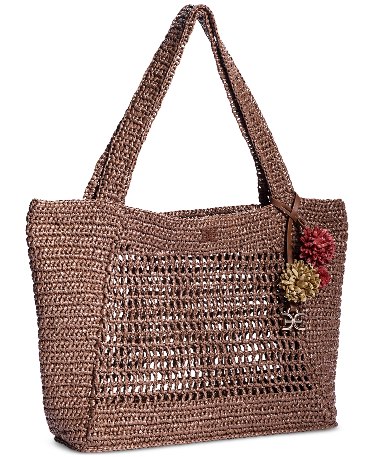 Marcie Open Weave Raffia Tote - Bronze