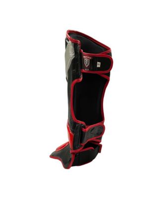 Invincible Shin & Instep - Premium Synthetic Leather Shin Guards for Muay Thai, MMA, Martial Arts Training & Sparring,Black/Red/Silver - Durable Protection for Adults, Teens, Men, and Women