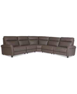 Thandler 5-Pc. Leather L Shape Sectional with 3 Power Recliners and 1 Storage Console