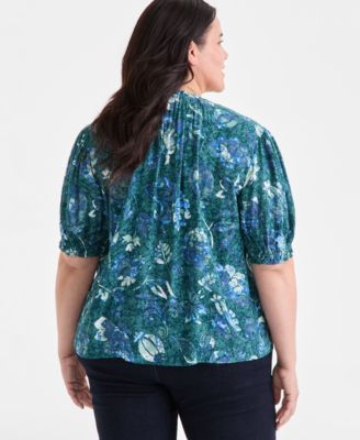Plus Size Printed  Ruffle-Trim Blouse, Exclusively at Macy's 