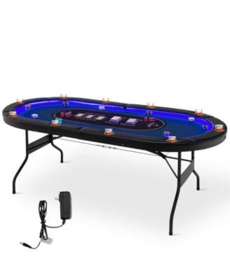 Foldable 10-Player Poker Table with LED Lights and USB Ports Ideal for Texas Casino