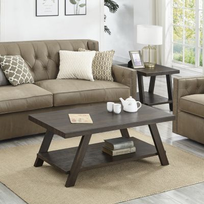 Contemporary 3-Piece Wood Shelf Coffee Table Set in Weathered Espresso