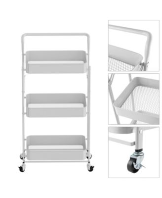 4 tier Rolling Utility Cart with Lockable Wheels, Adjustable Baskets Metal Storage Cart for Home Kitchen