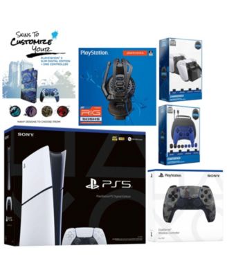Playstation 5 Slim Digital with Extra Cobalt Blue Controller, Plantronics Headset, Gamer Kit, Charge Dock and MightySkins Decal Voucher + 1 Year