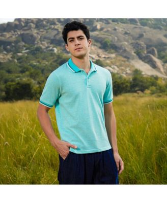 Men's Aqua Blue Multitrack Knit Polo T-Shirt