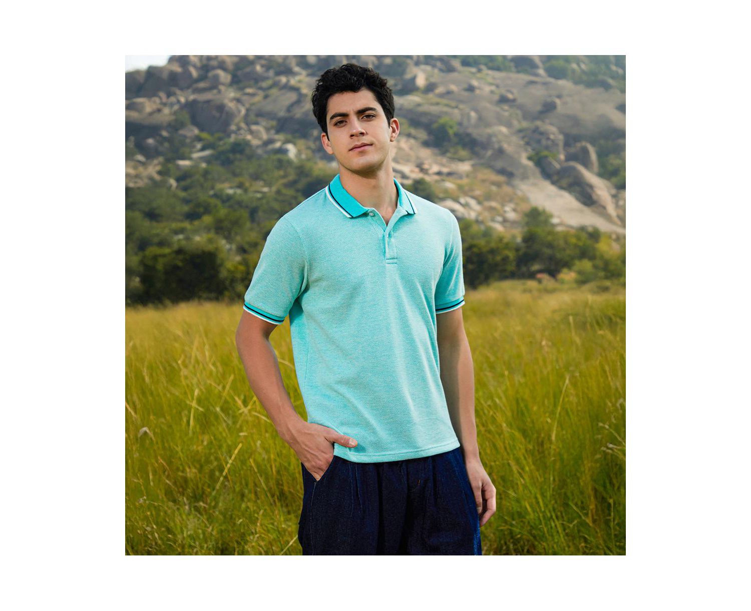Men's Aqua Blue Multitrack Knit Polo T-Shirt