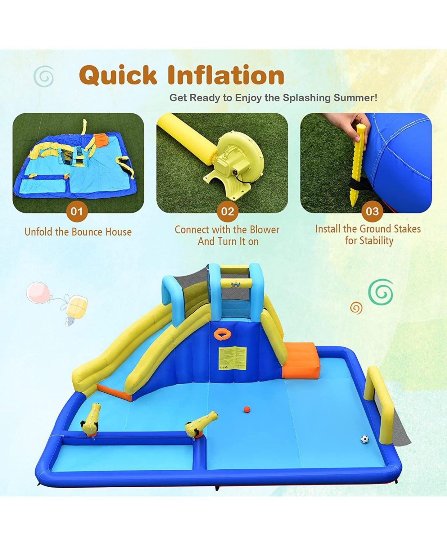 Детские игрушки SUGIFT 6-in-1 Inflatable Water Slides with Blower, Up to 3 Kids, Ages 3-12 — фото 5