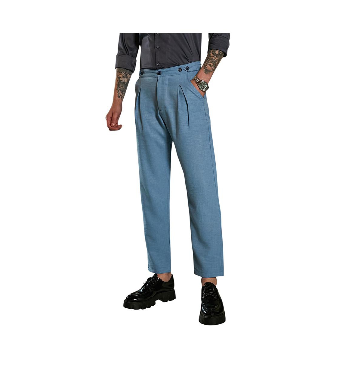 Men's Sky Blue Pleated Tailored Trousers - Blue