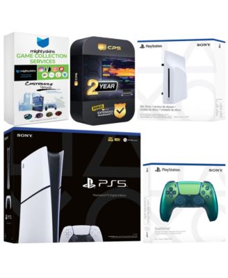 PlayStation 5 Slim Digital Bundle with Disc Drive, Extra Controller, MightySkins Game Collection and 2 Year Extended Warranty