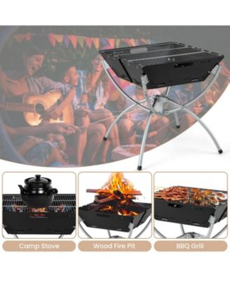3-in-1 Camping Campfire Grill with Stainless Steel Grills Carrying Bag & Gloves
