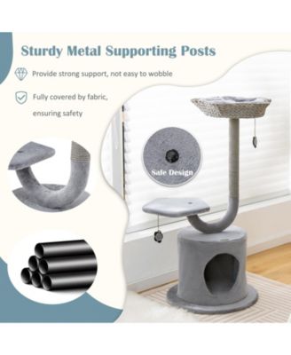 42 Inch Tall Cat Tower with Curved Metal Supporting Frame for Large and Small Cats