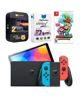 Switch Neon Red & Blue OLED Console with Mario & Luigi: Brothership, MightySkins Console and Controller Skin Voucher, and 2 Year CPS Extended