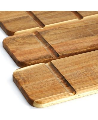 Acacia Wood 3 Tiered Rectangular Ladder Tray Set