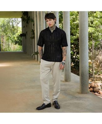 Men's Onyx Black Duo-Striped Relaxed Polo T-Shirt