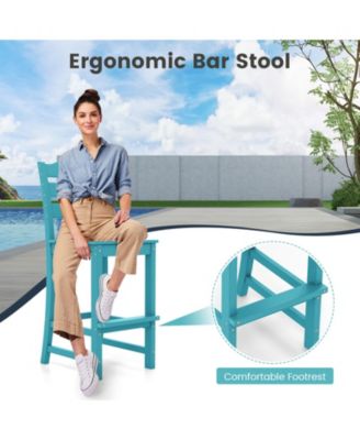 30 Inches Counter Height HDPE Bar Stool with Backrest and Footrest-Turquoise