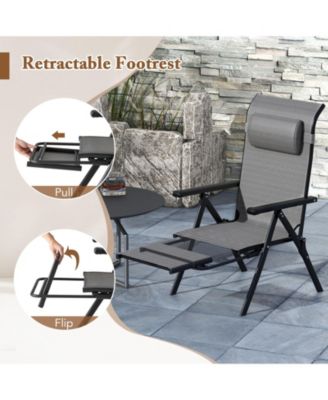 Folding Patio Chairs Set of 2 Lounge Chairs w/ 10-Level Adjustable Backrests
