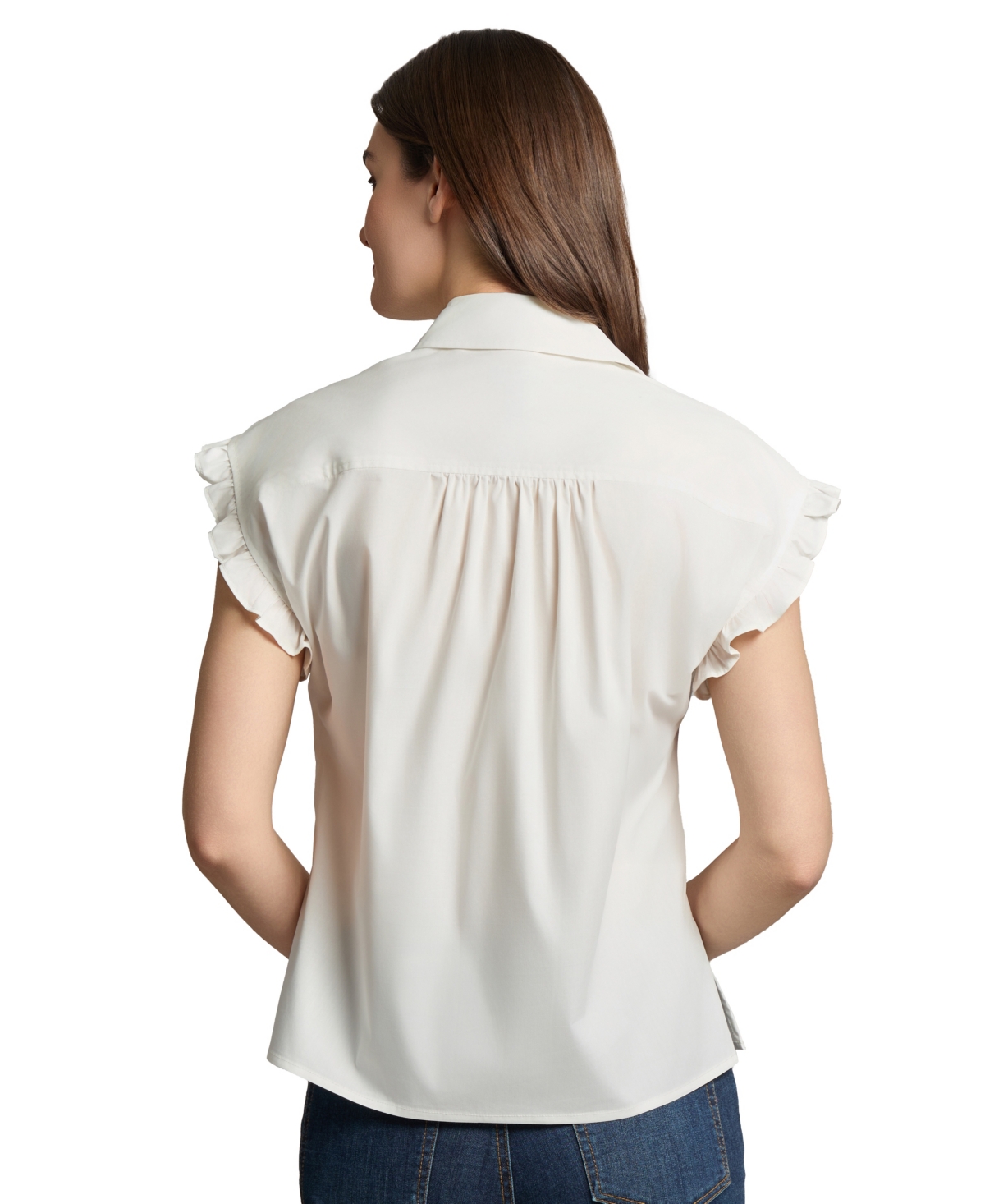 Jones New York Petite Drop Shoulder Button Front Top In White