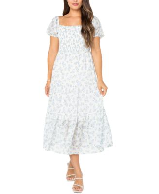Juniors' Smocked Puff-Sleeve Midi Dress