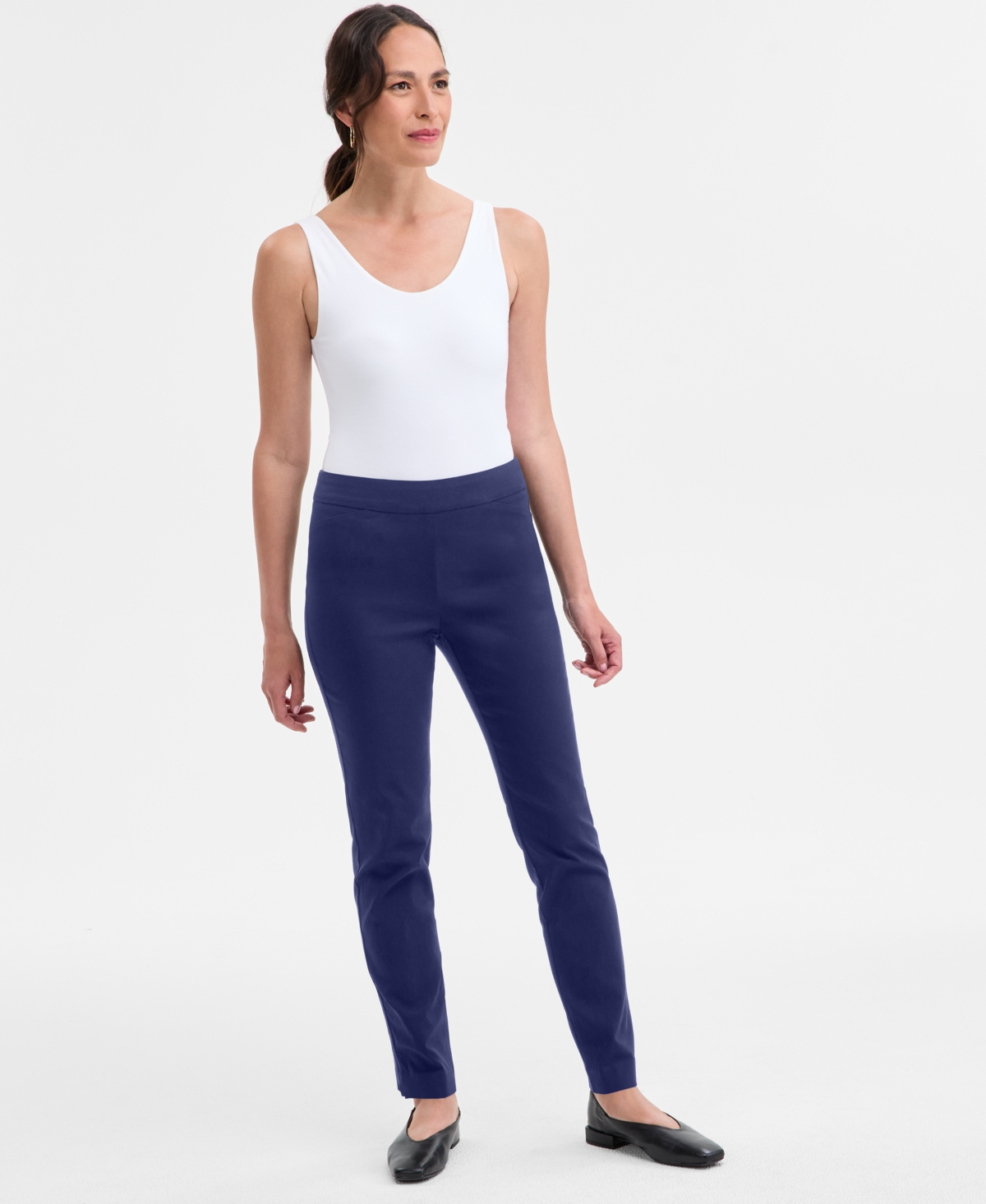 Jm Collection Women's Tummy-Control Cambridge Slim-Leg Pull-On Pants - Intrepid Blue