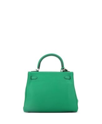 Pre-Owned Hermes Kelly 25 Handbag Green Swift with Palladium Hardware