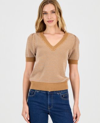 Women's Cotton V-Neck Short-Sleeve Sweater