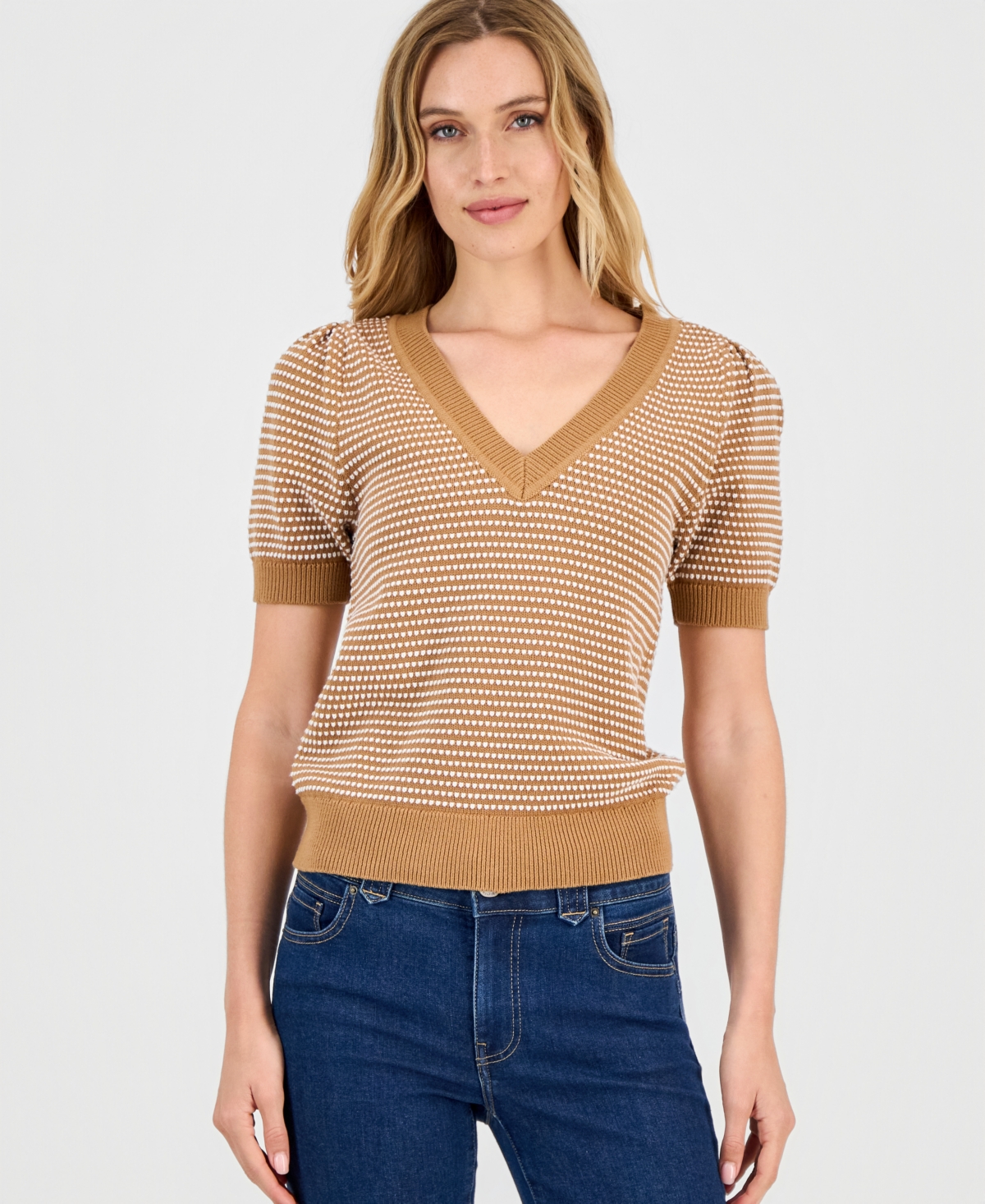 Tommy Hilfiger Women's Cotton V-Neck Short-Sleeve Sweater