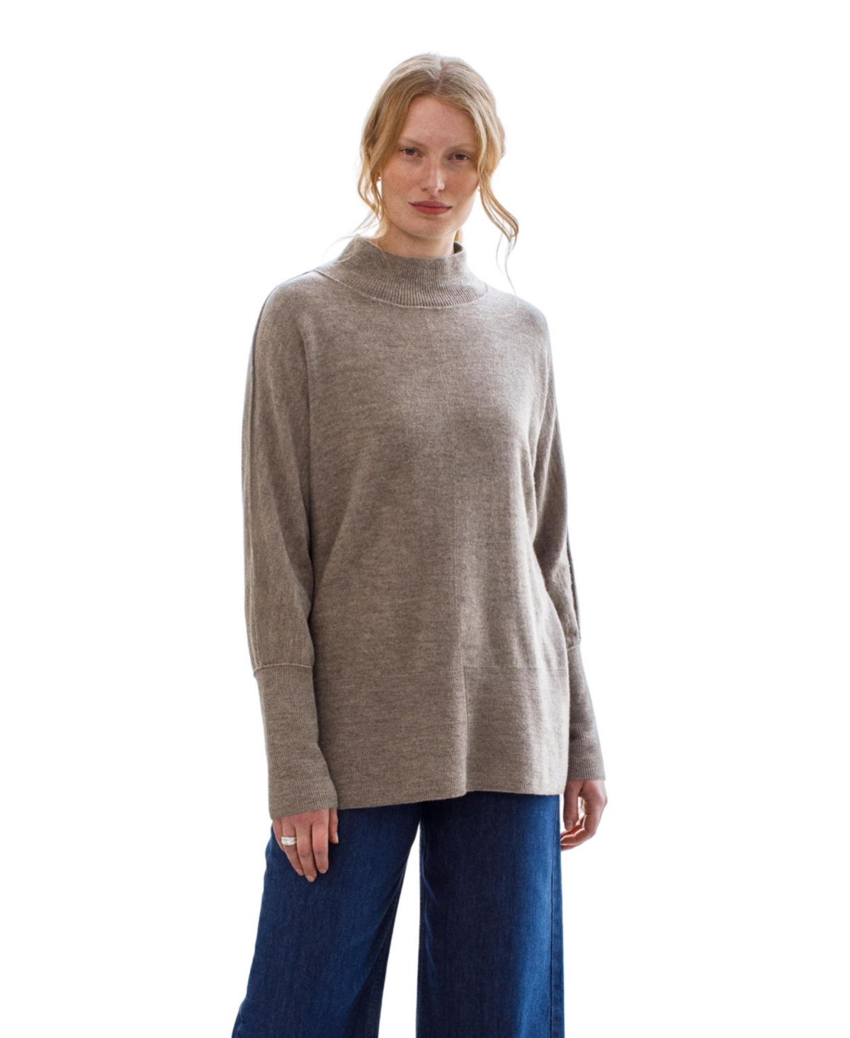 Women's Drape Funnel Neck Sweater - Undyed biscuit