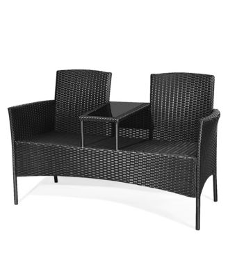 Rattan Wicker Patio Conversation Set w/ Table Red Cushion
