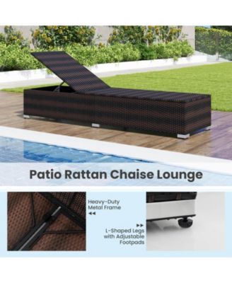 Outdoor Chaise Lounge w/ Long Seat Cushion Heavy-Duty Metal Frame