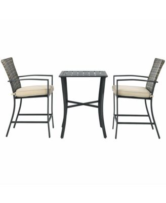 3PCS Patio Metal Bar Set Outdoor Conversation Furniture Set w/ Cushions