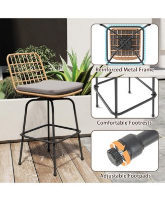 Patio 360° Swivel Bar Stools Set of 2 w/Backrests & Footrests Soft Seat Cushions