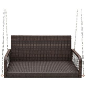 Wicker Outdoor Porch Swing 800 LBS Capacity Outdoor Swing Bench w/ Hanging Chains