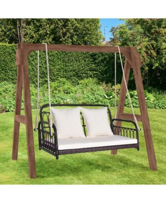 Wicker Porch Swing 2-Person Outdoor Patio Hanging Chair w/ Cushions