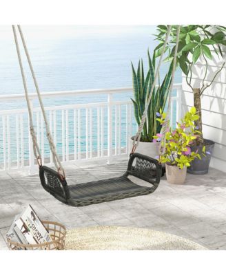1-Person Rattan Porch Swing Single Swing Chair Bench w/ Hanging Hemp Ropes Outdoor
