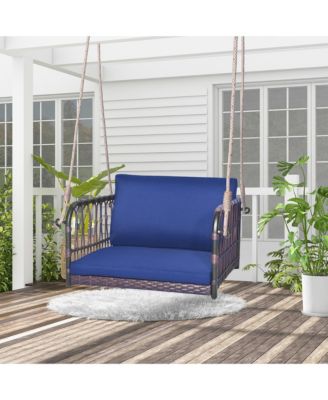 Patio Rattan Porch Swing Single Person Hanging Seat w/ Seat & Back Cushions Backyard