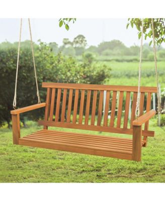 2-Person Acacia Wood Outdoor Porch Swing Patio Hanging Bench Chair Natural