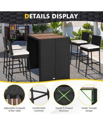 5-Piece Patio Rattan Bar Set Outdoor Wicker Set w/ Bar Height Table & 4 Bar Stools