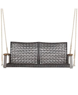 2-Seat Rattan Porch Swing Chair Outdoor Wicker Swing Bench W/ Seat Cushion Red